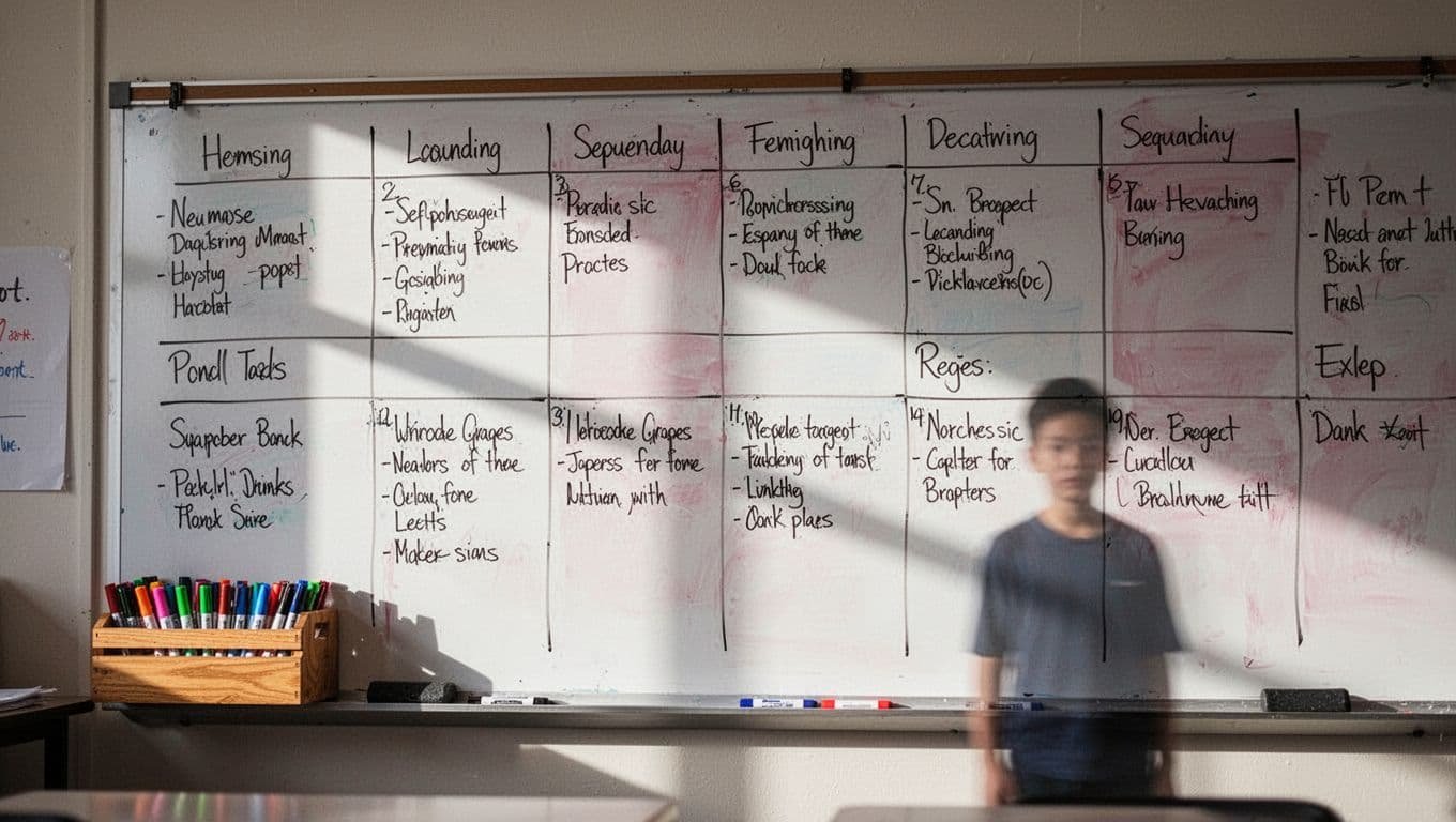 A divided classroom whiteboard displays Halloween questions with markers on its tray.